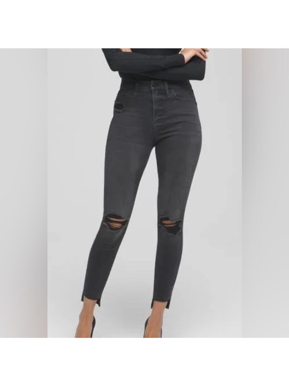Good American Faded Black Distressed Skinny Jeans size 2/26